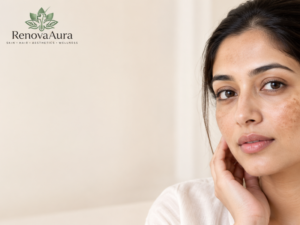 Woman with facial melasma and pigmentation
